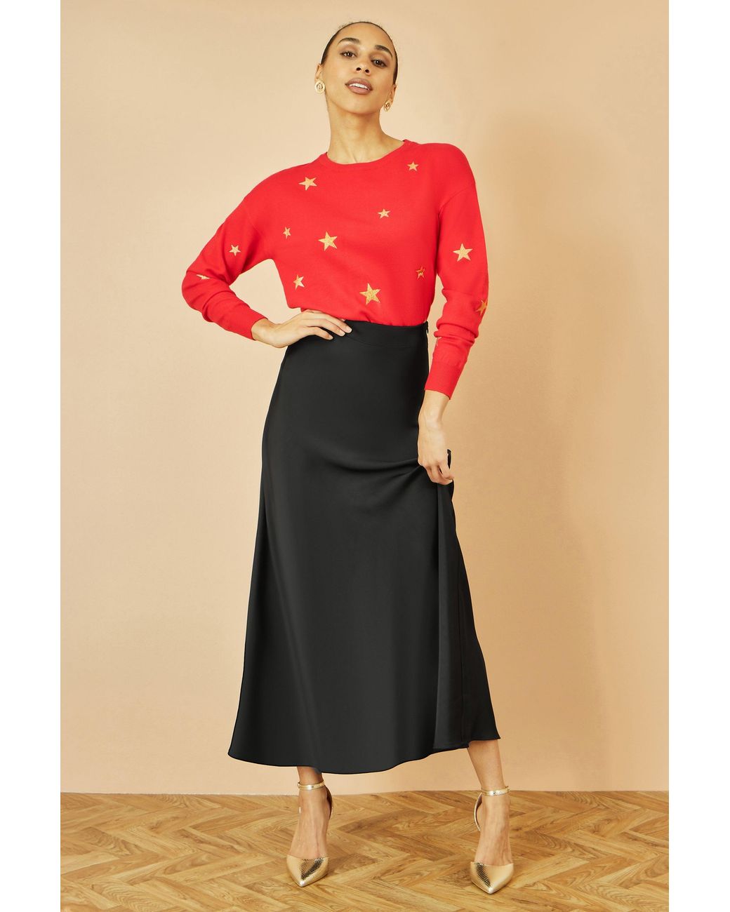 Yumi' Blue Satin Midi Skirt