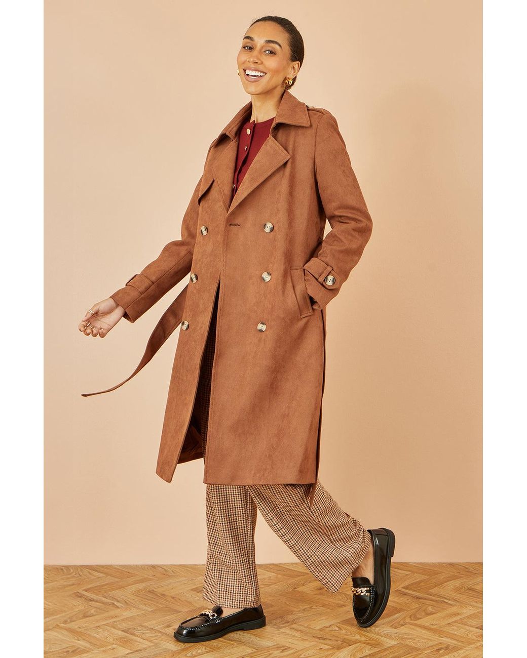 Yumi' Natural Faux Suede Trench Coat