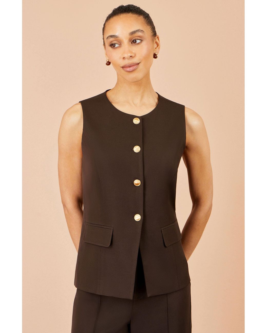 Yumi' Black Long Line Button Waistcoat Top