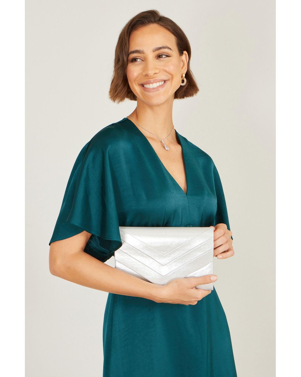 Yumi' Green Shimmer Envelope Clutch Bag