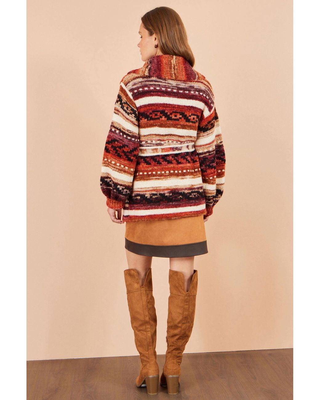 Yumi' Red Stripe Fairisle Soft Wrap Cardigan