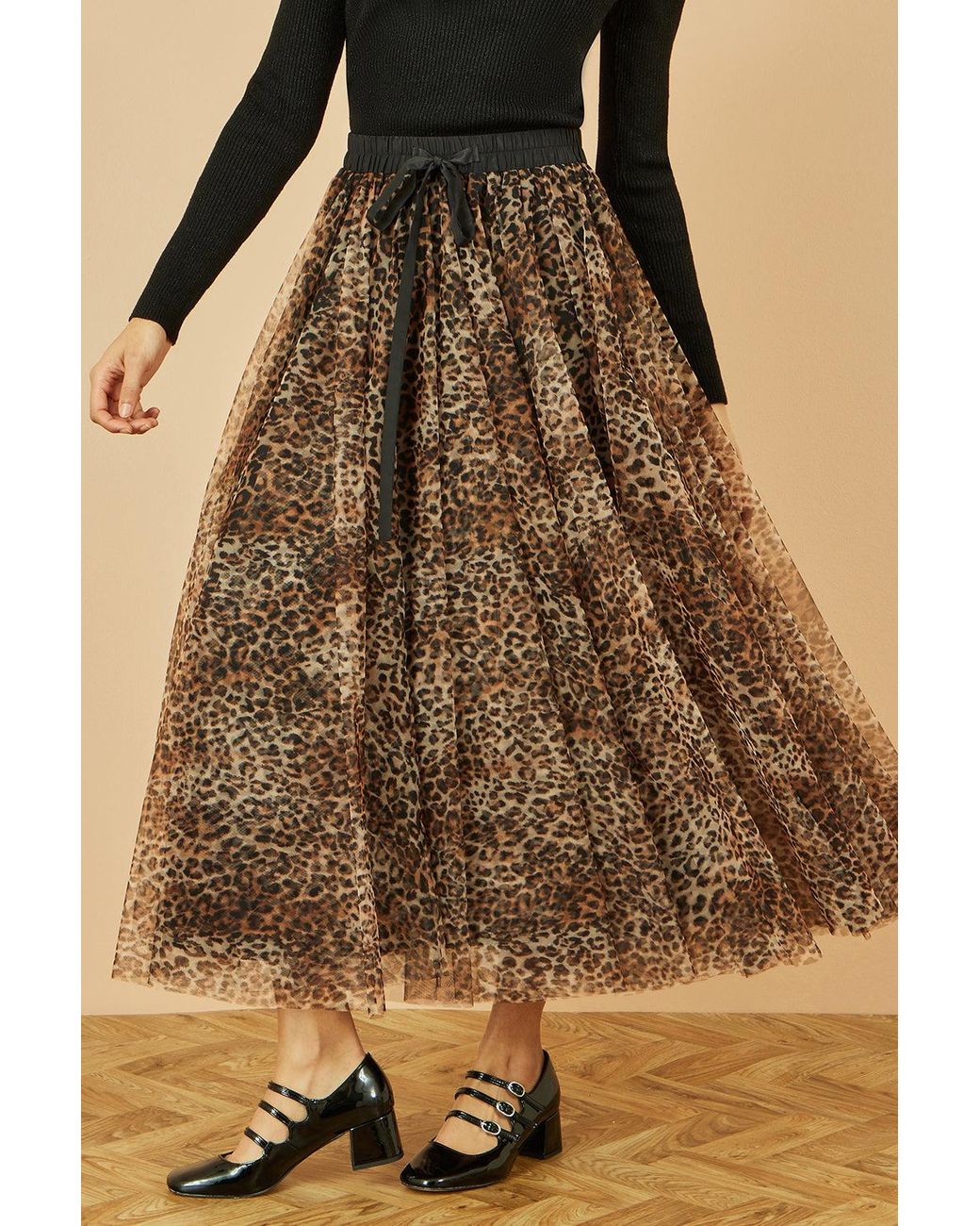 Yumi' Brown Leopard Mesh Tulle Skirt