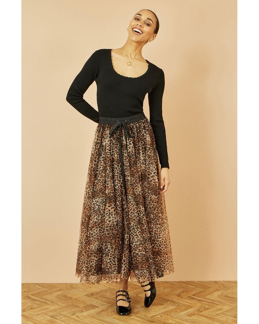 Yumi' Brown Leopard Mesh Tulle Skirt