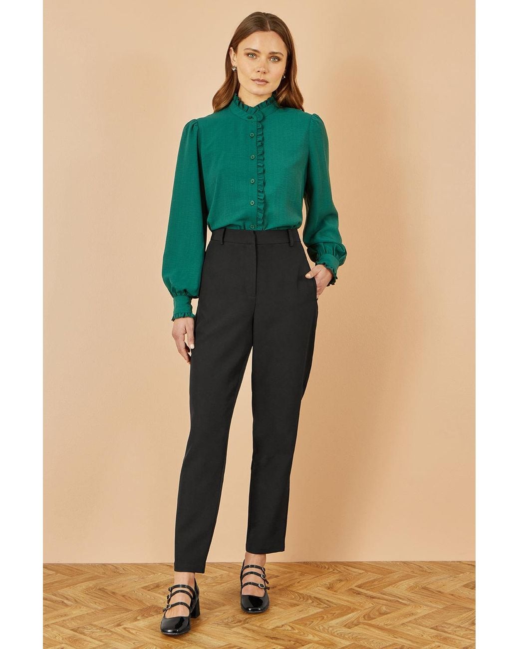 Yumi' Green Frill High Neck Shirt