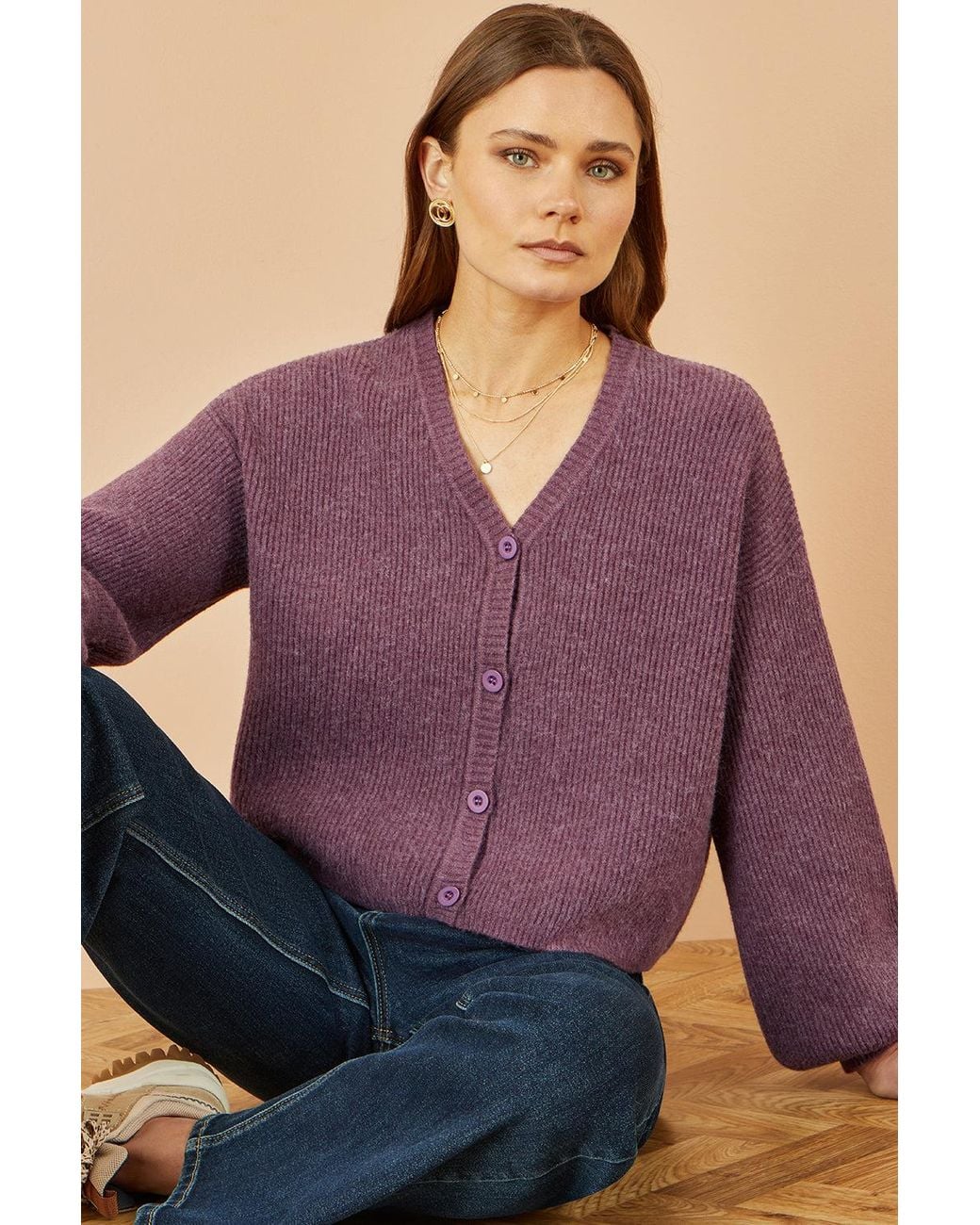 Yumi' Purple Marl Knit Cardigan