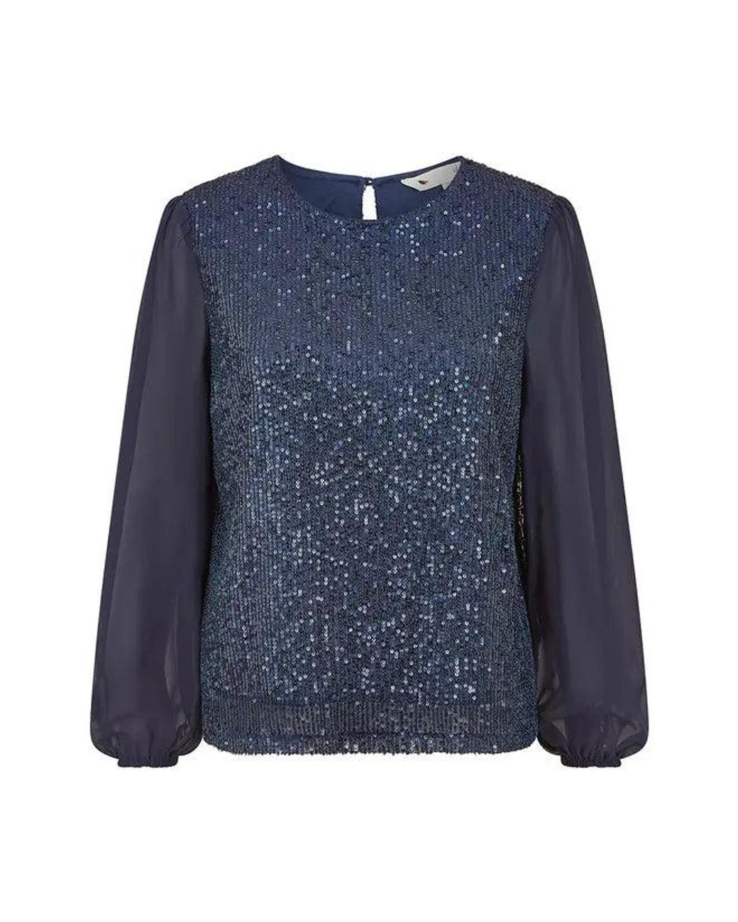 Yumi' Blue Sequin Top With Sheer Sleeves