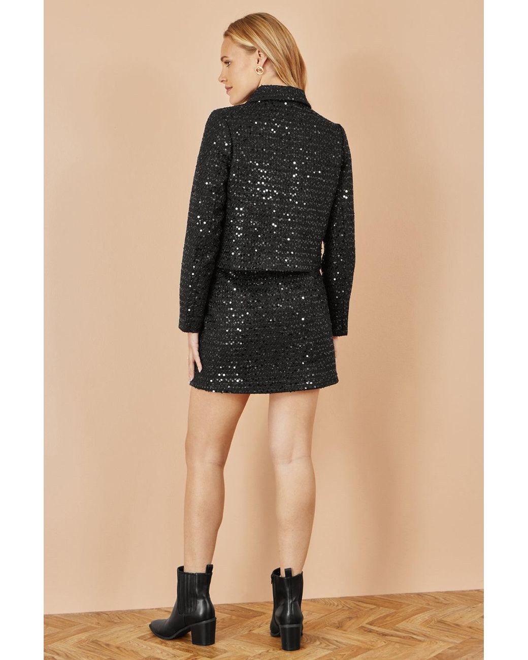 Yumi' Black Boucle Sequin Mini Skirt