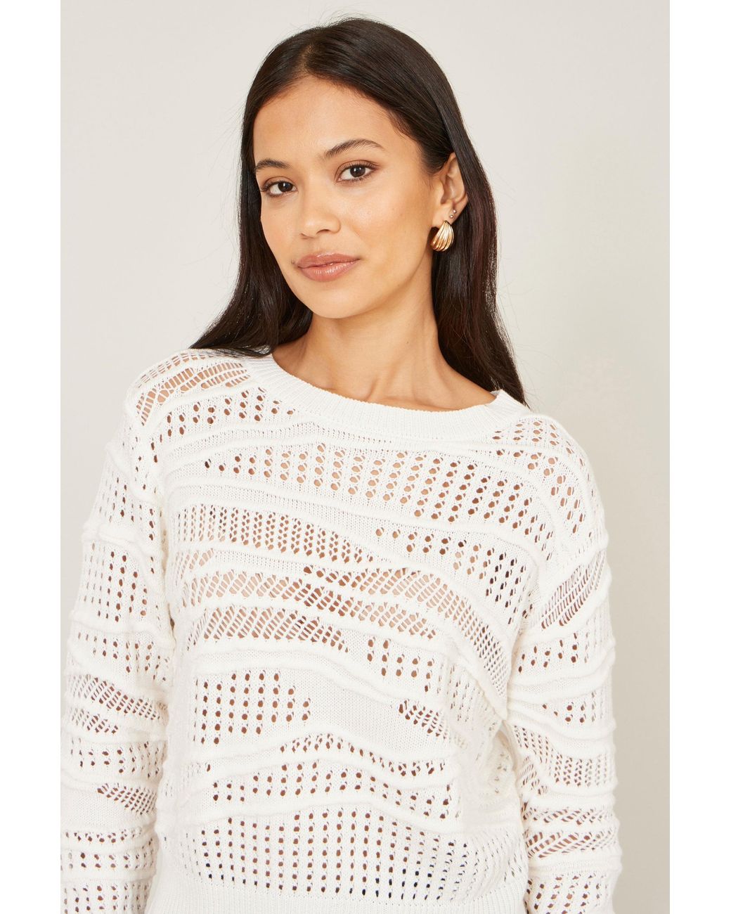 Yumi' White Wave Pointelle Knitted Jumper