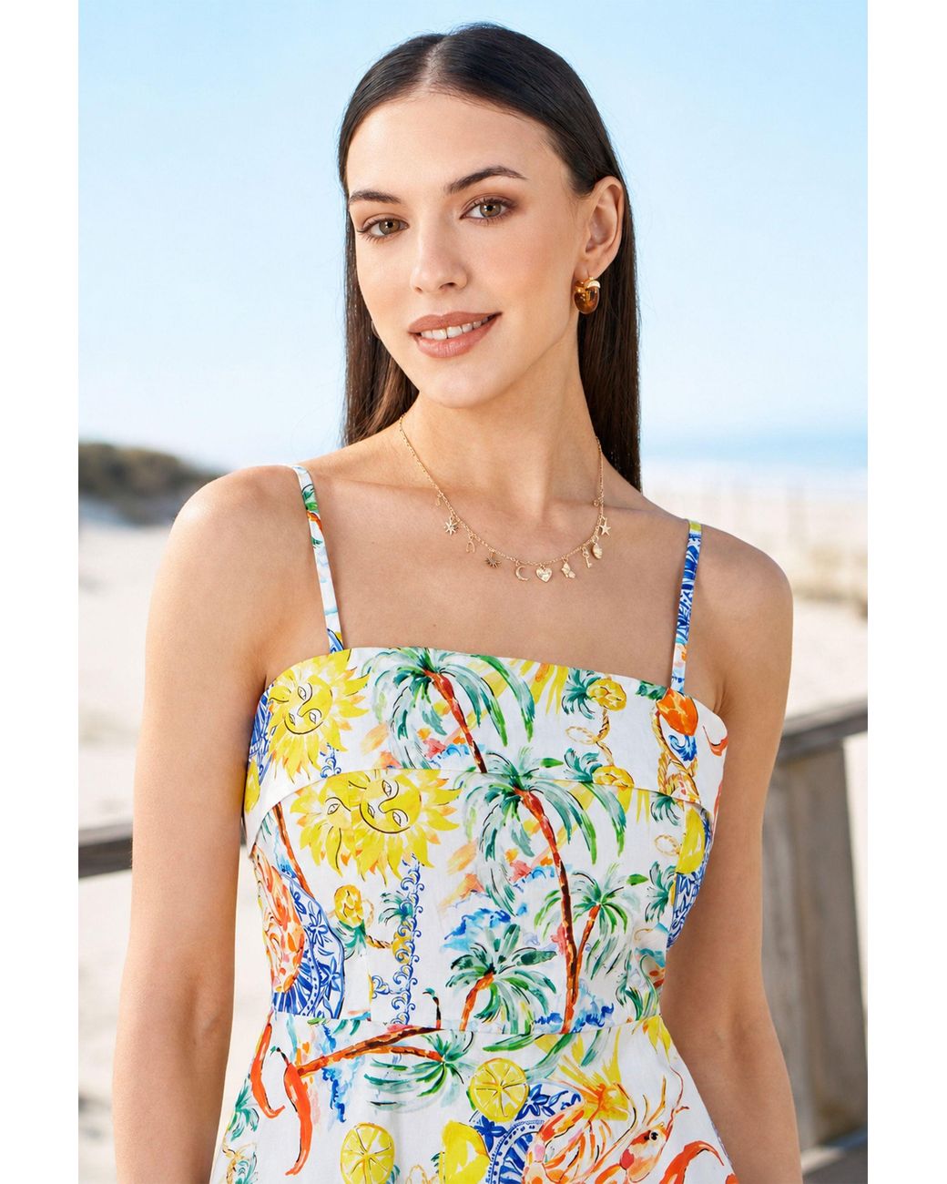 Yumi' Multicolor Mediterranean Print Cotton Mini Sun Dress