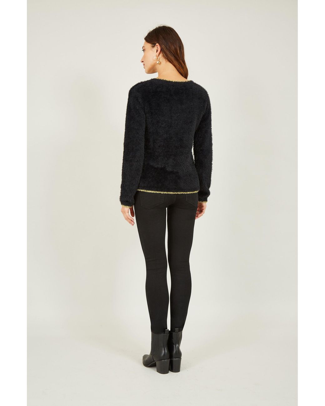 Yumi' Black Fluffy Star Christmas Jumper