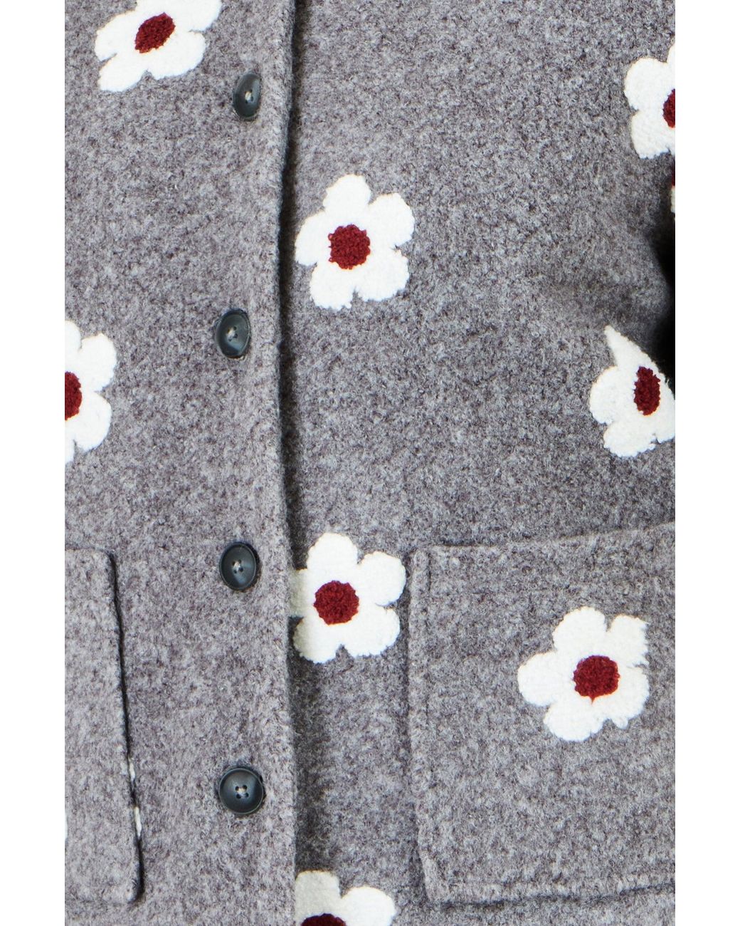 Yumi' Blue Embroidered Daisy Fleece Jacket