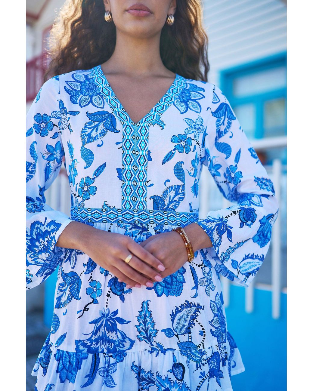 Yumi' Blue Floral Tencel Beach Tunic