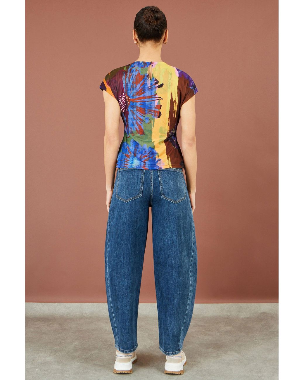 Yumi' Red Multicolour Floral Mesh Top