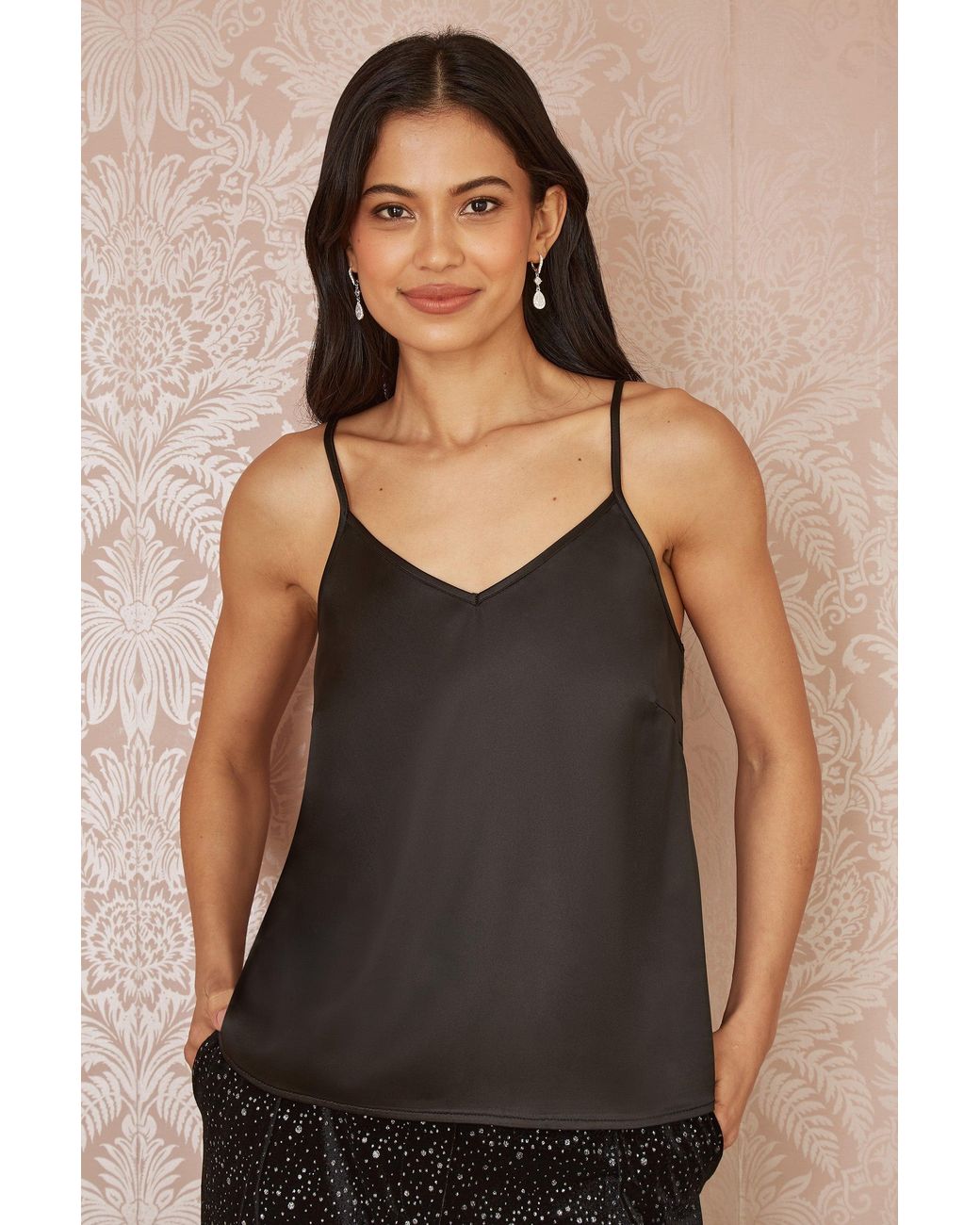 Yumi' Black Satin Cami Top