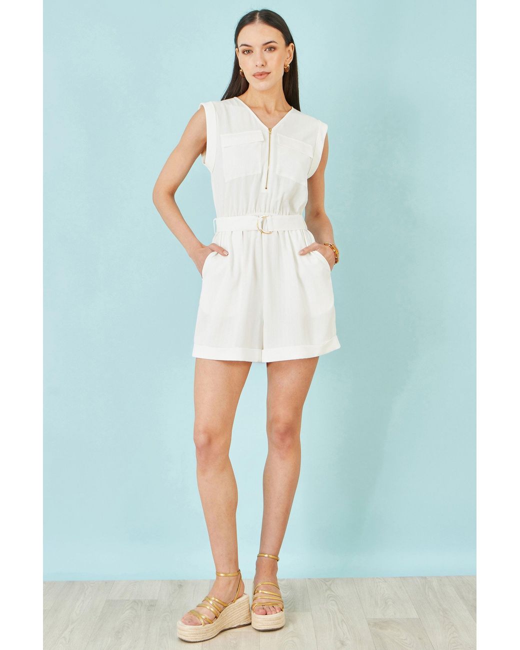 Yumi' White Utility Style Playsuit