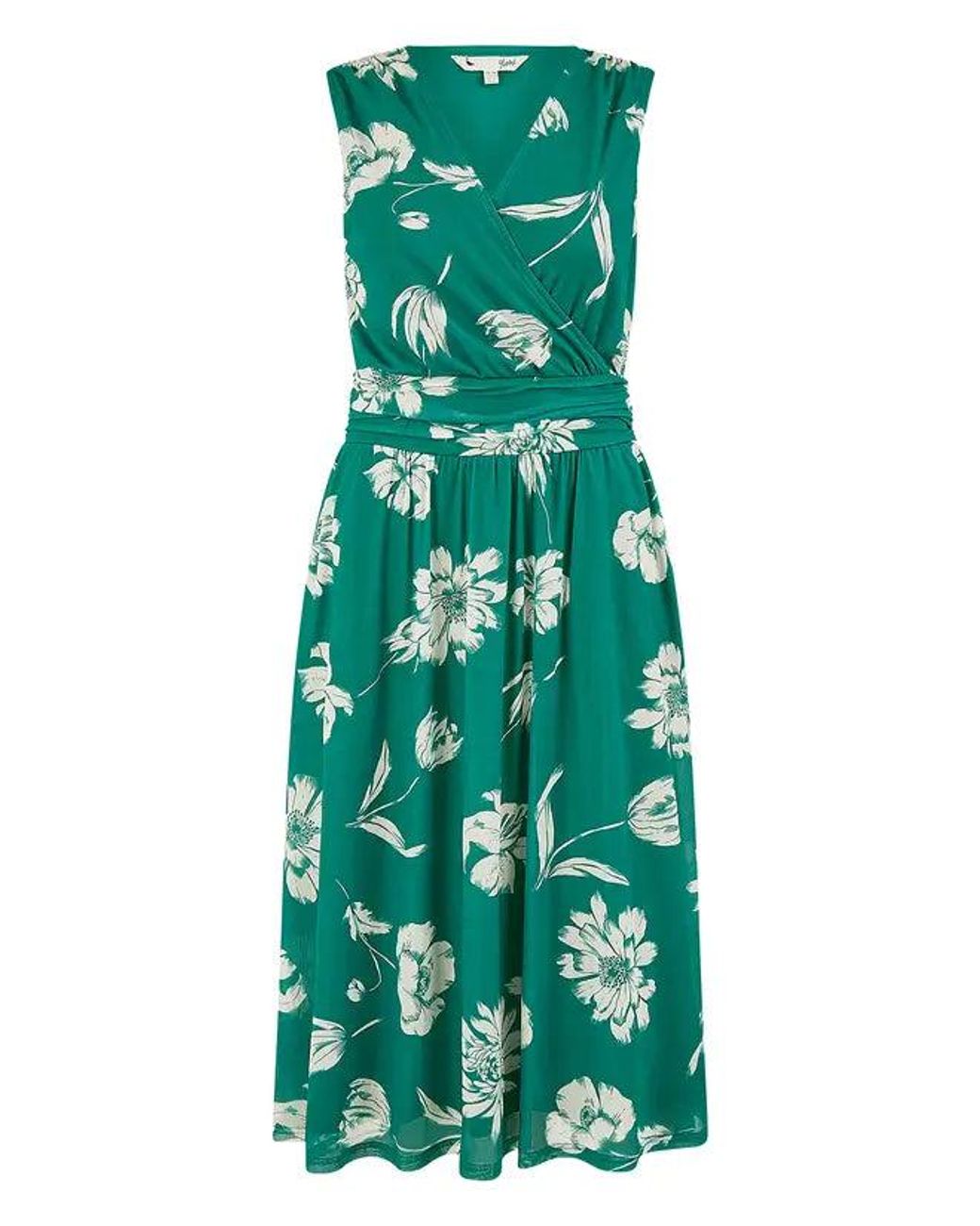 Yumi' Green Floral Print Stretch Mesh Dress With Pockets