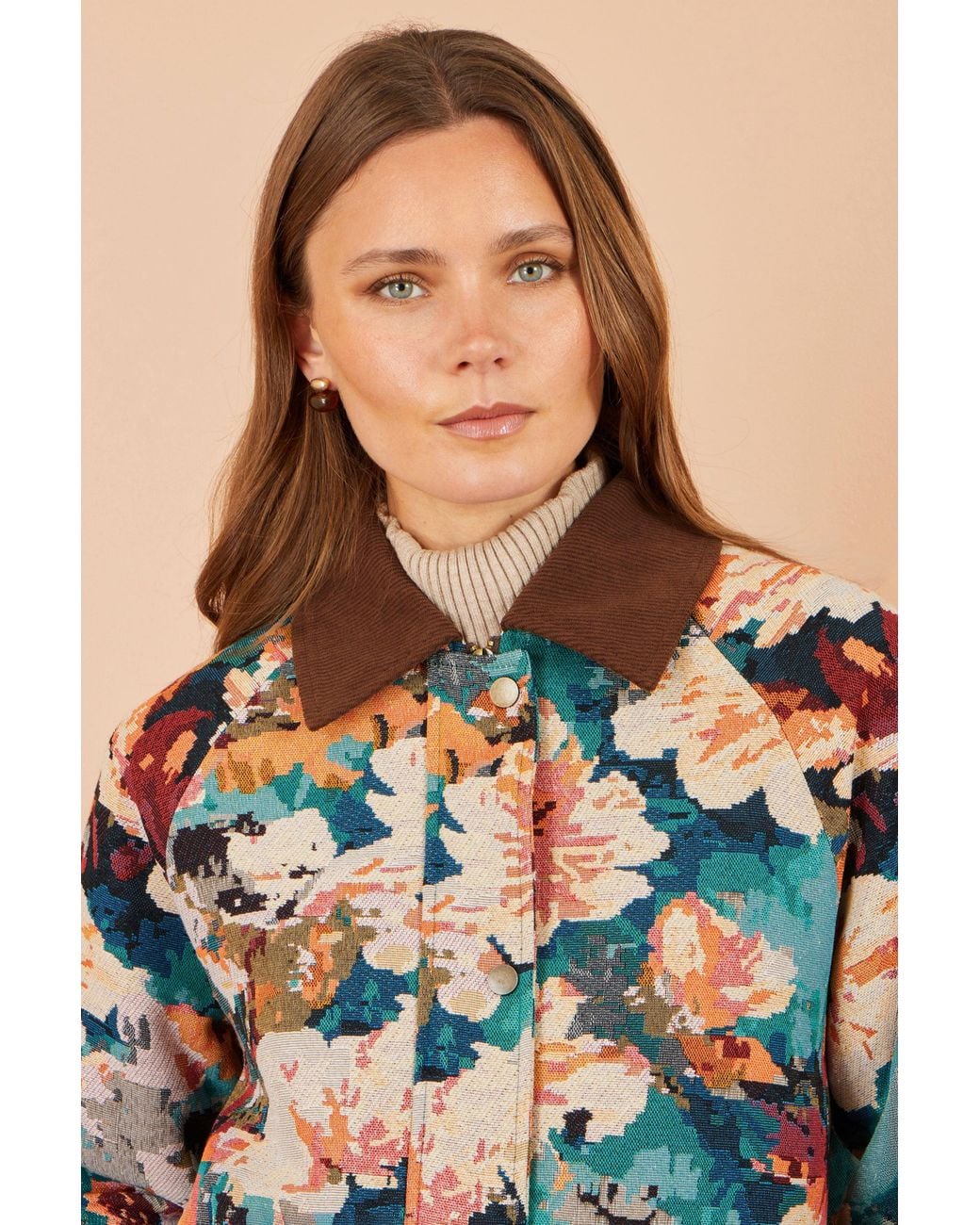 Yumi' Blue Multicolour Floral Woven Bomber Jacket