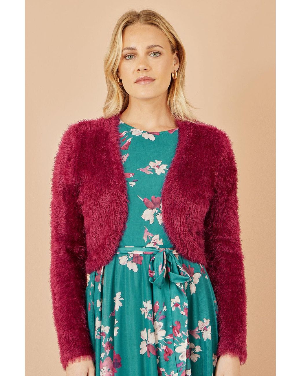 Yumi' Red Eyelash Knit Bolero