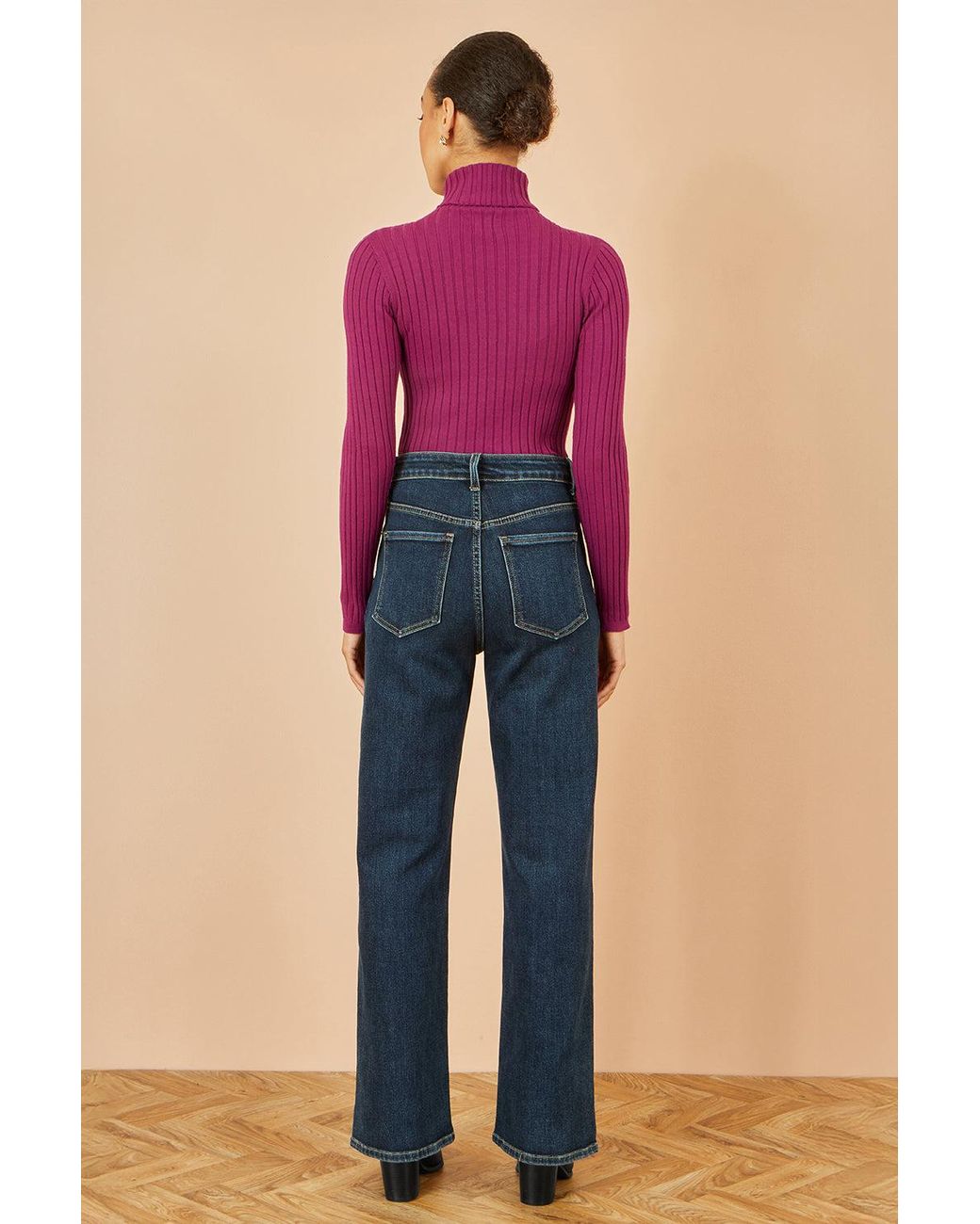 Yumi' Purple Ribbed Knit Roll Neck Jumper