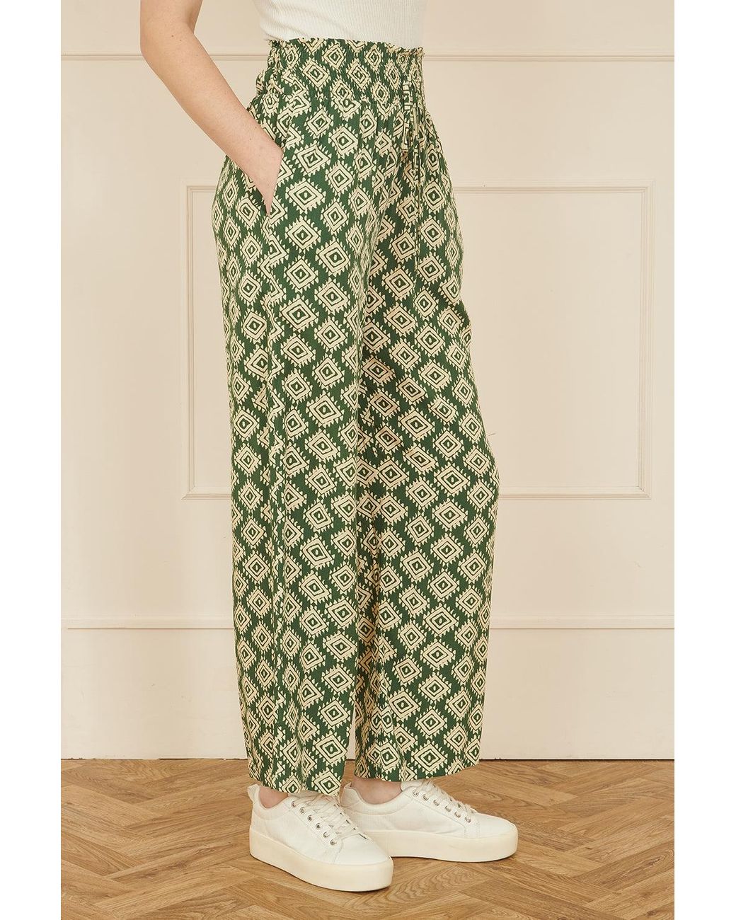 Yumi' Natural Geo Print Relaxed Fit Trousers
