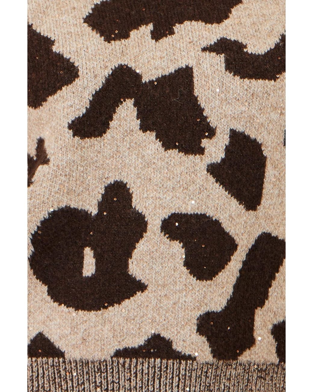 Yumi' Natural Leopard Intarsia Short Sleeve Jumper