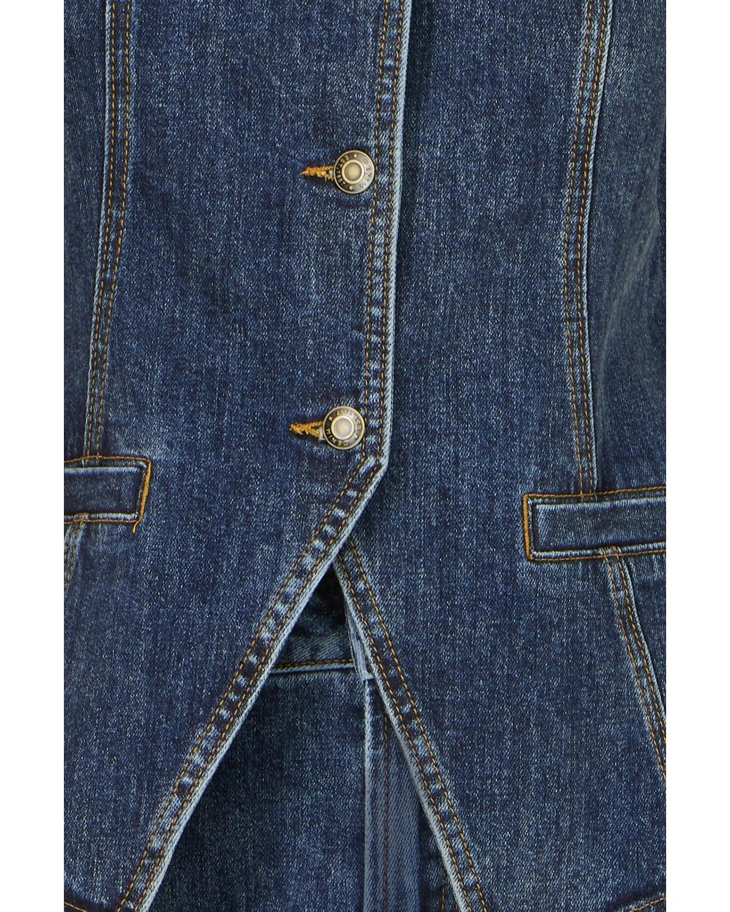 Yumi' Blue Stretch Long Denim Waistcoat