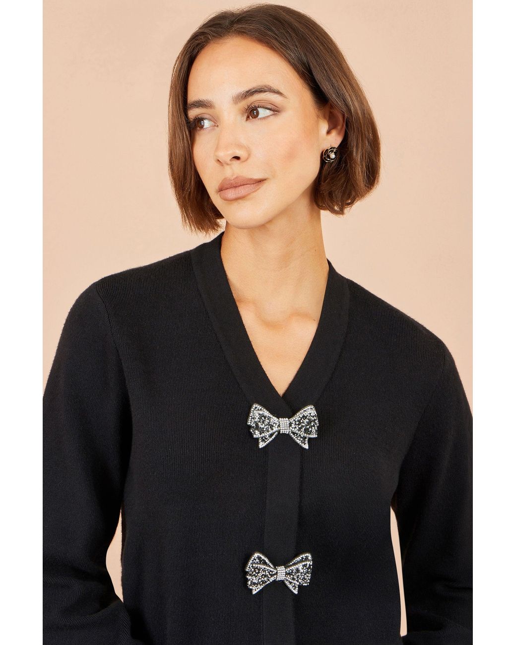 Yumi' Black Sparkle Bow Cardigan