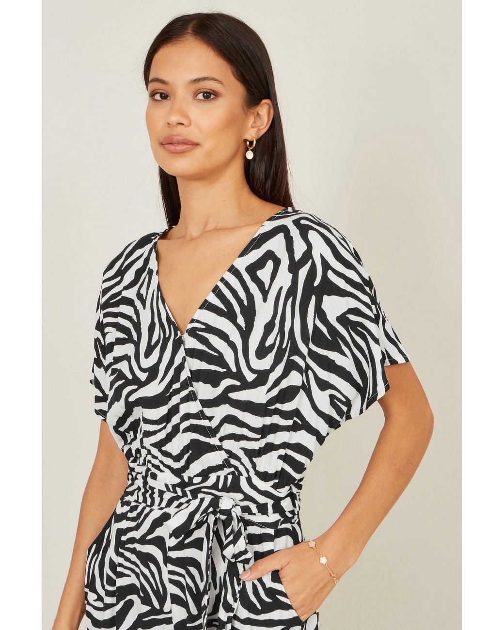 Yumi' Blue Zebra Print Relaxed Jumpsuit