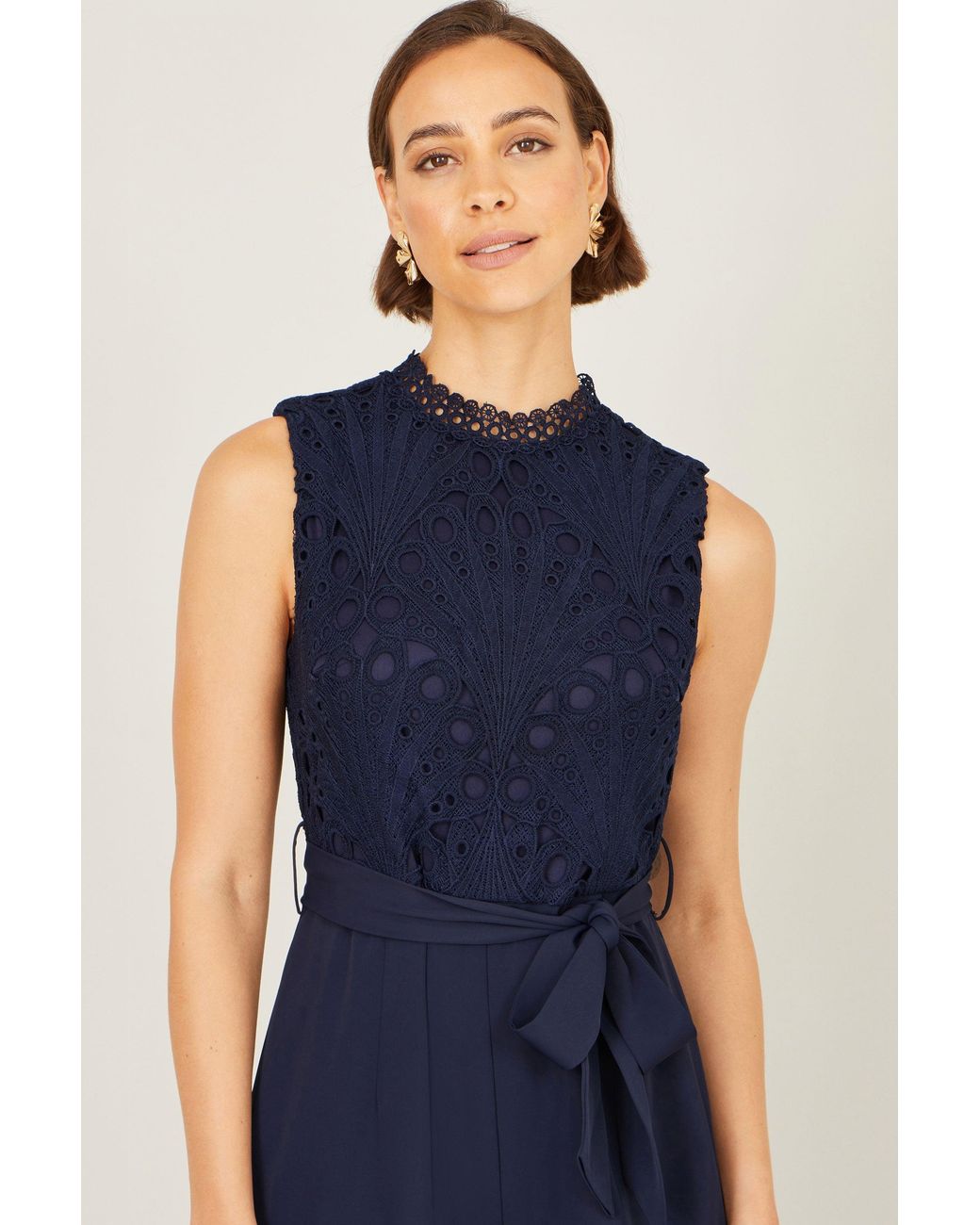 Yumi' Blue Lace Sleeveless Jumpsuit