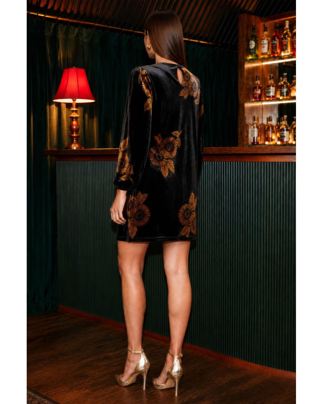 Yumi' Black Velvet Sunflower Print Tunic