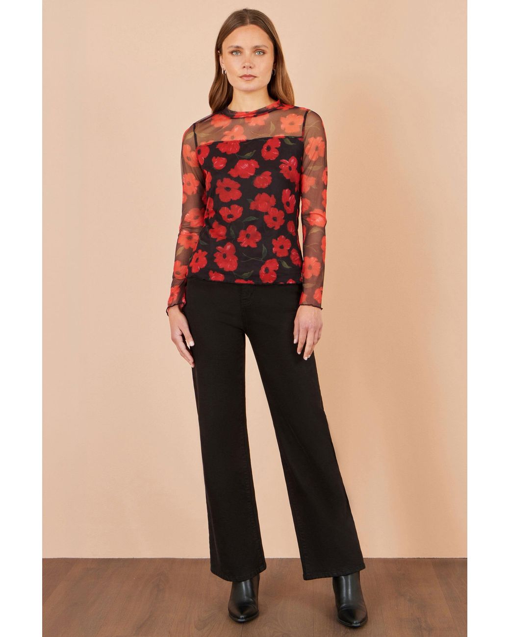 Yumi' Red Poppy Mesh Top