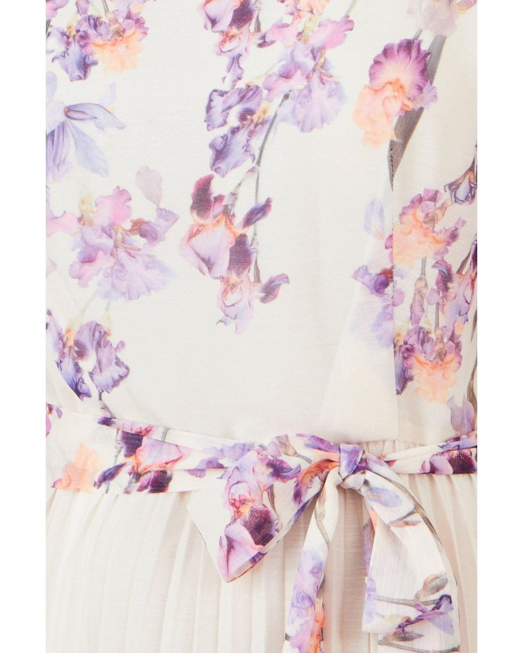 Yumi' White Ivory Floral Mirror Pleated Midi Dress