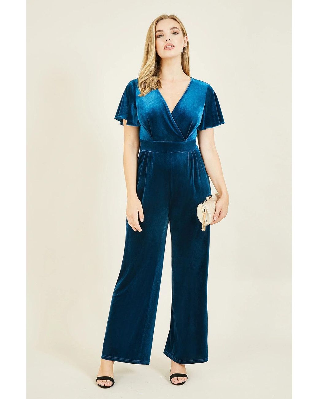 Yumi' Blue Angel Velvet Jumpsuit