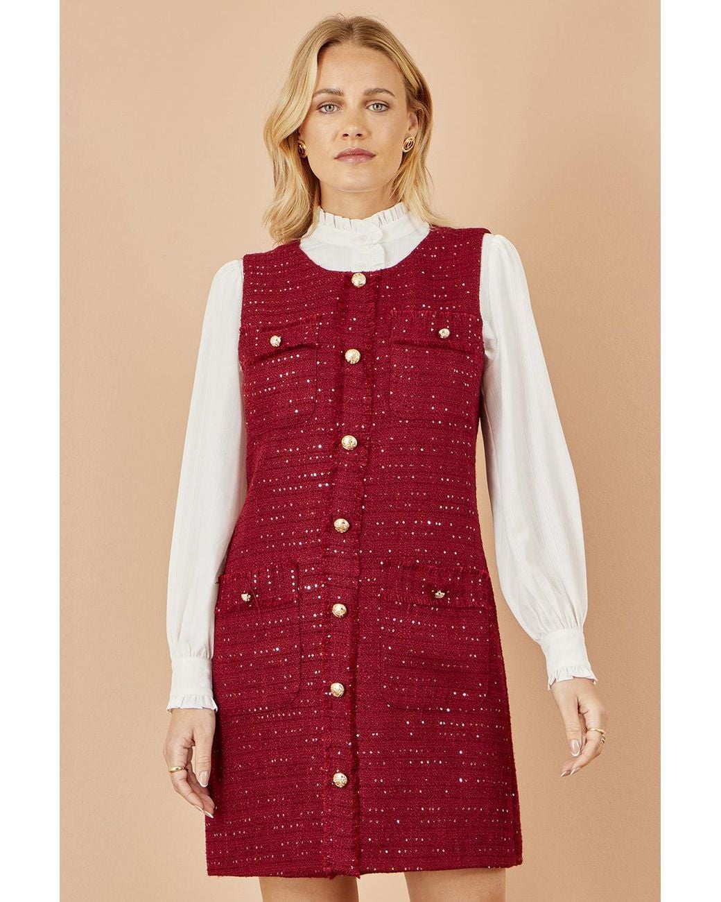 Yumi' Red Boucle Tunic Dress