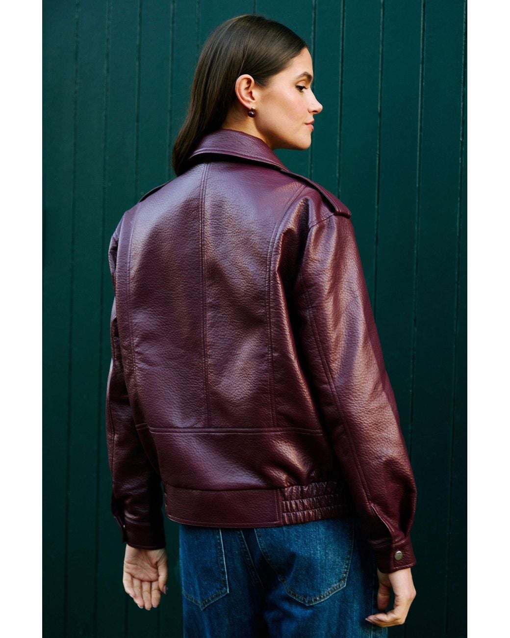 Yumi' Red Faux Leather Bomber Jacket