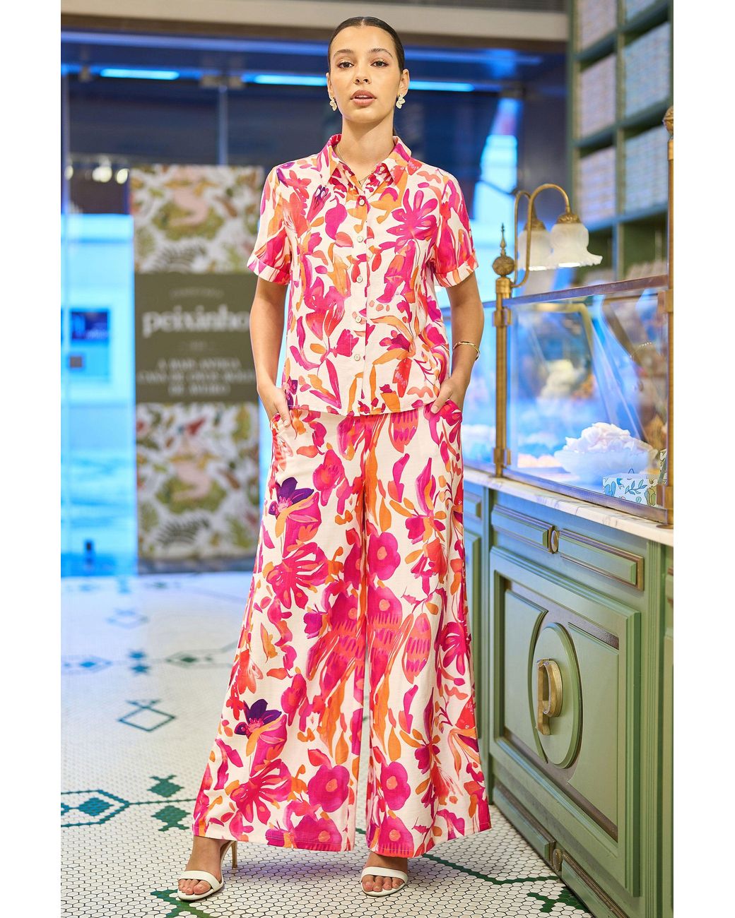 Yumi' Blue Abstract Floral Shirt