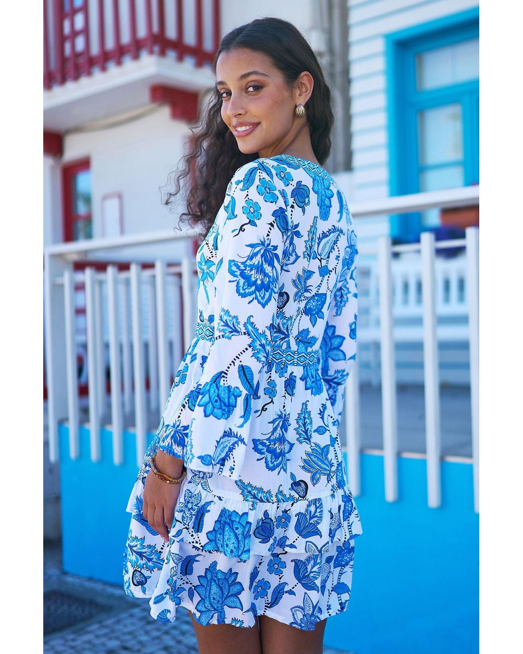 Yumi' Blue Floral Tencel Beach Tunic