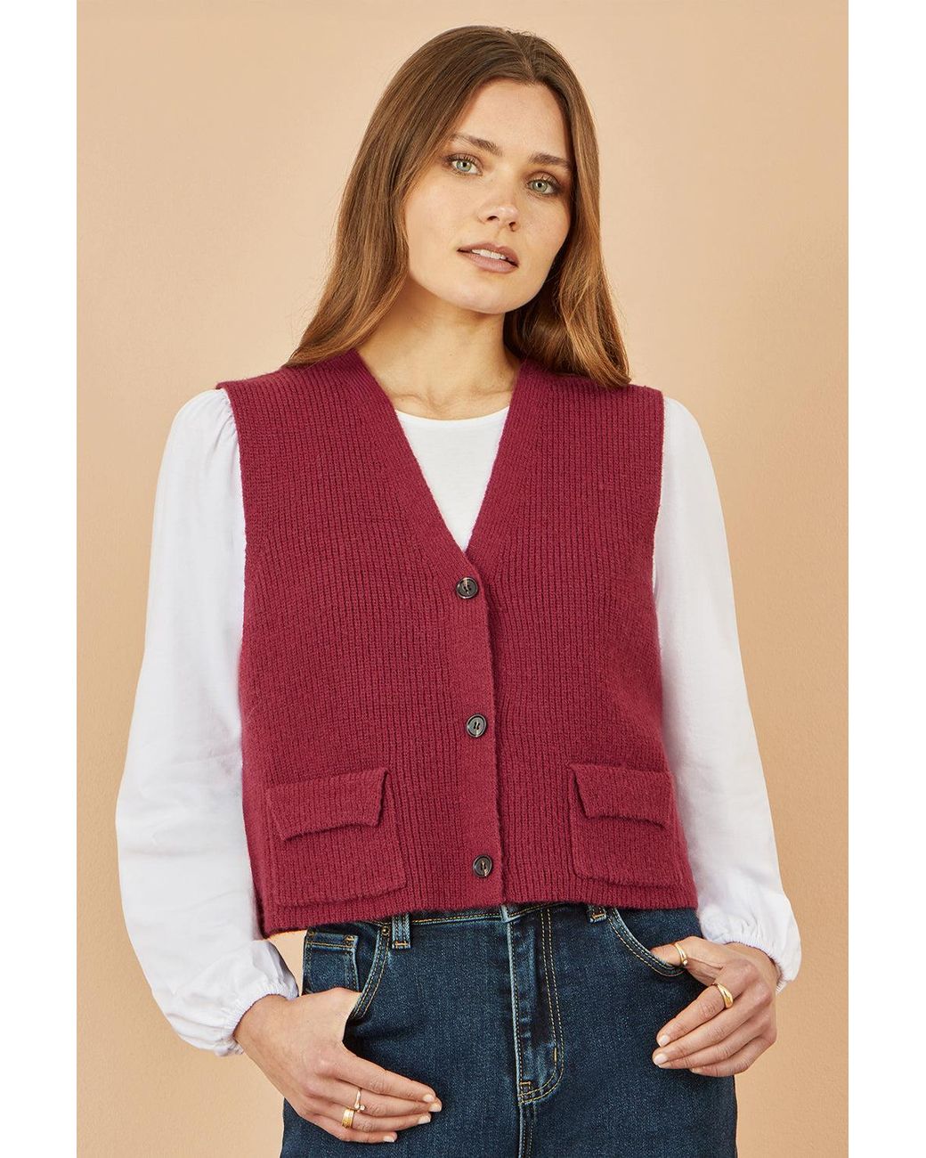 Yumi' Red Knitted Pullover Waistcoat