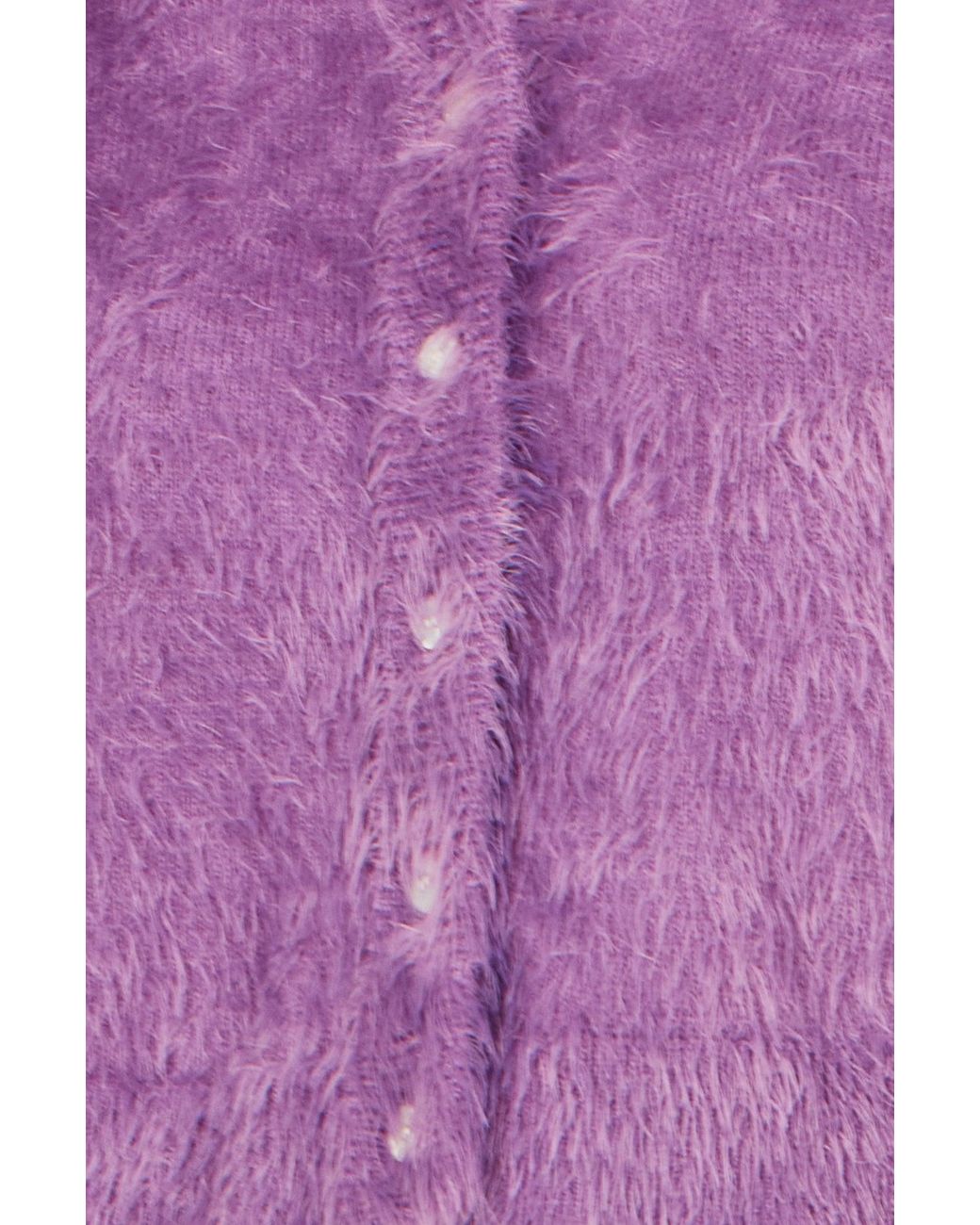 Yumi' Purple Eyelash Knit Cropped Cardigan