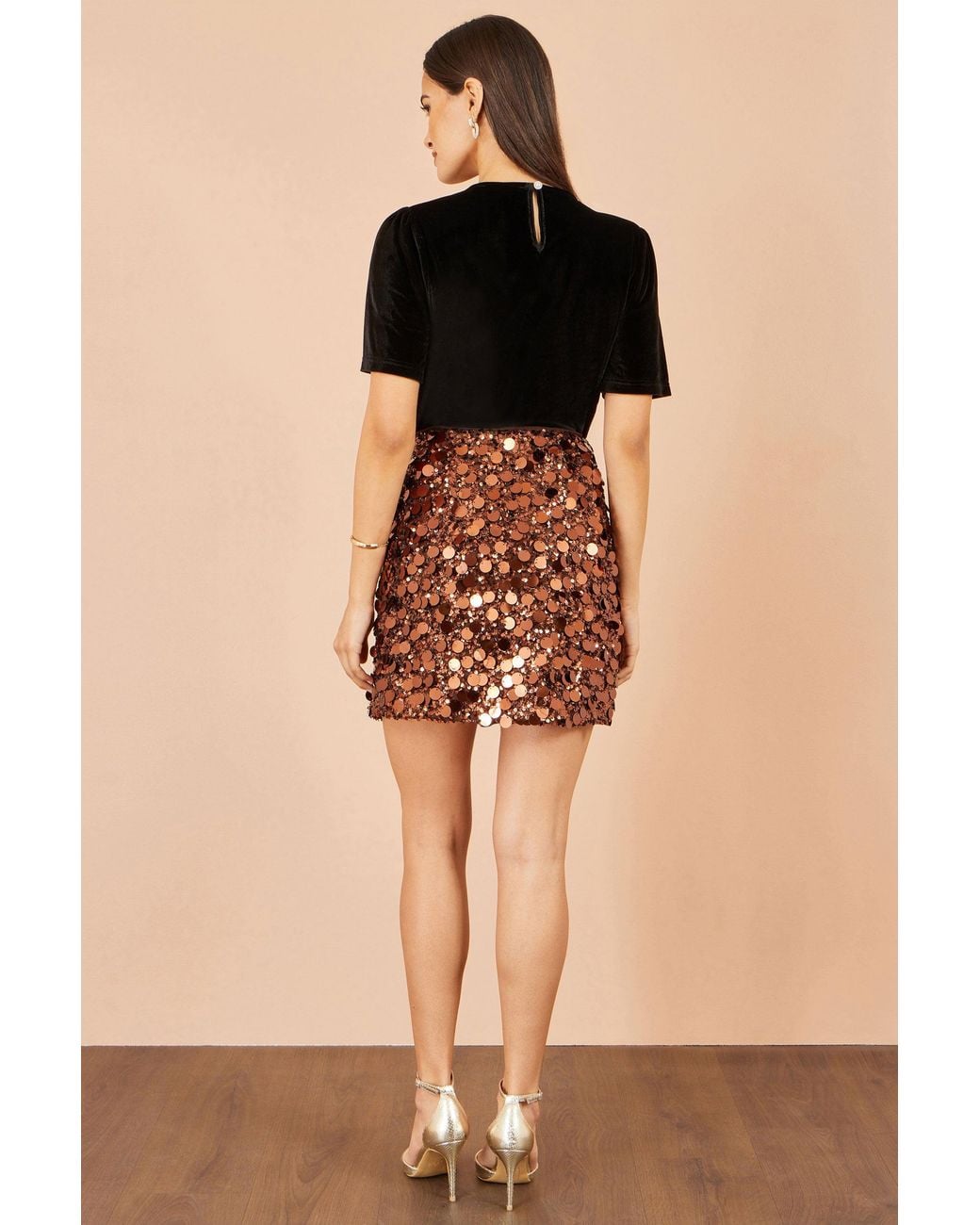 Yumi' Natural Big Sequin Mini Skirt