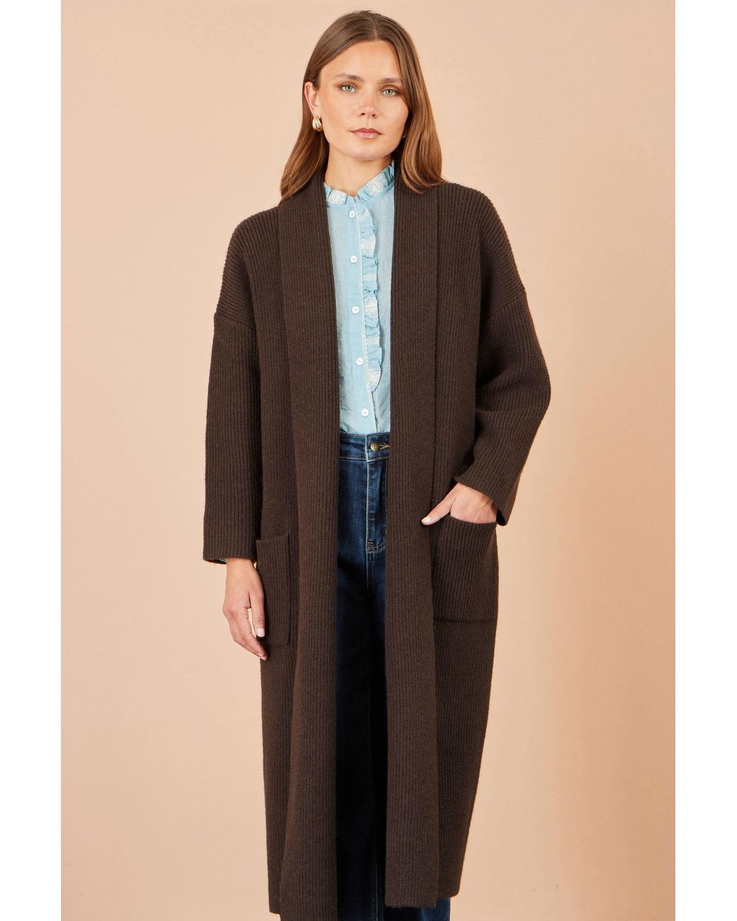 Yumi' Black Knitted Maxi Cardigan With Pockets