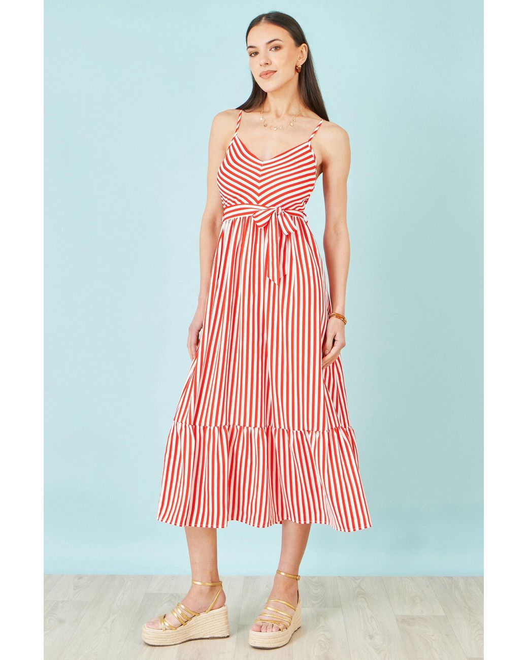 Yumi' Red Stripe Midi Sun Dress