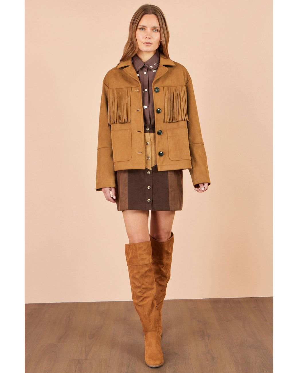 Yumi' Brown Faux Suede Tassel Jacket
