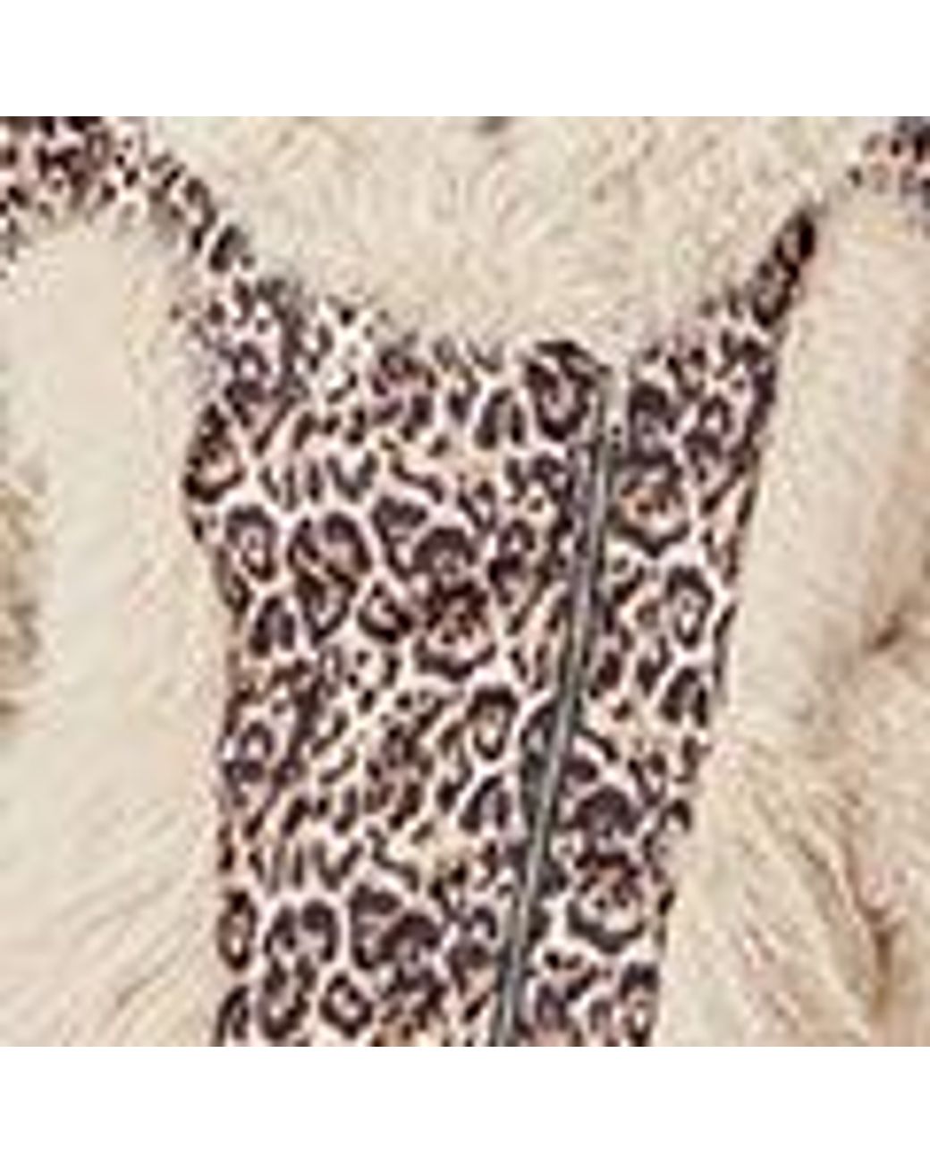 Yumi' Natural Cream Fur Biker Jacket With Leopard Print