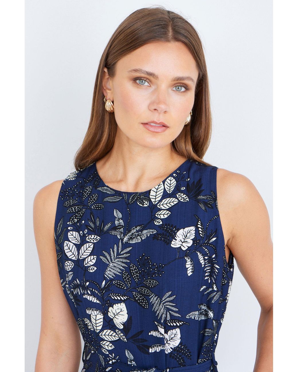 Yumi' Blue Leaf Culotte Jumpsuit