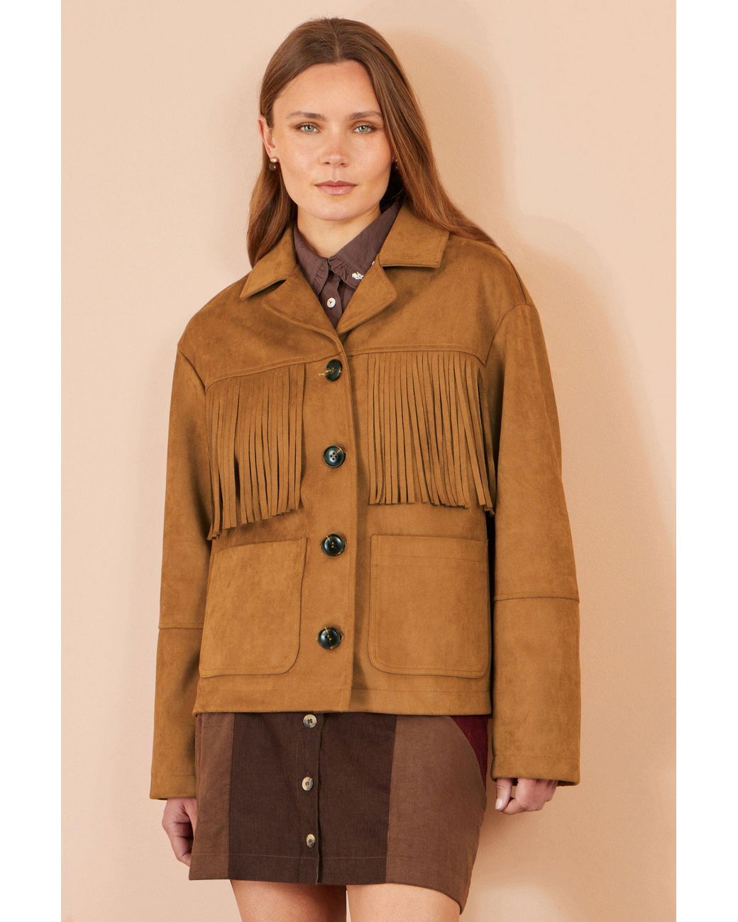 Yumi' Brown Faux Suede Tassel Jacket