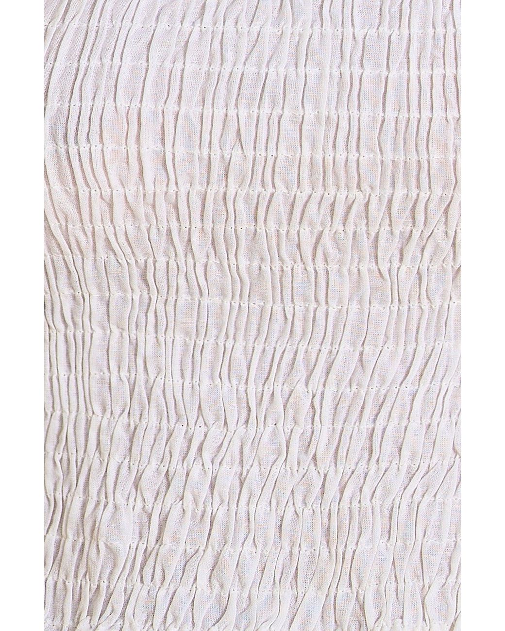 Yumi' White Cotton Shirring Puff Sleeve Top