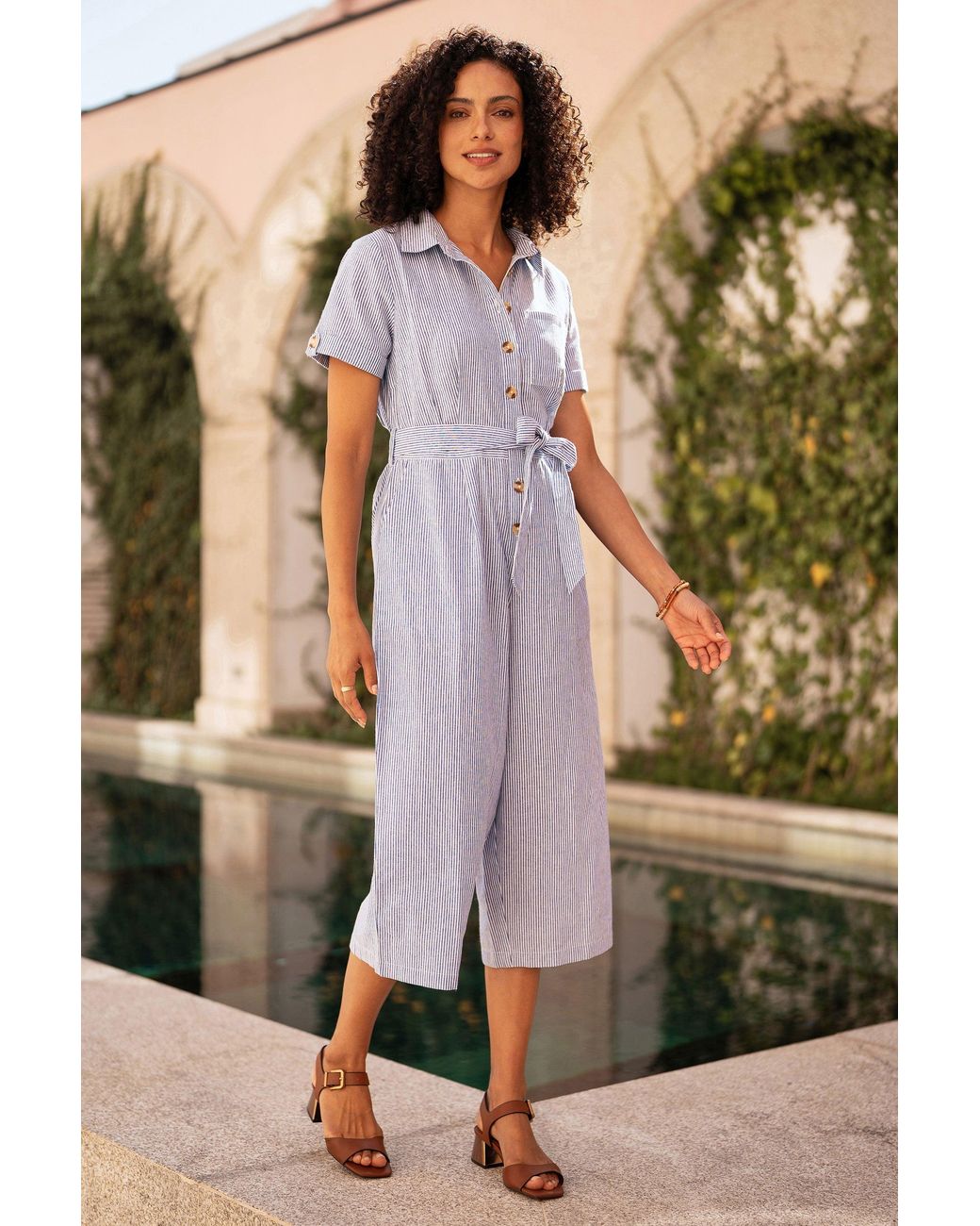 Yumi' Black Pinstripe Cotton Jumpsuit