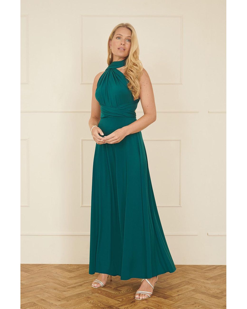 Yumi' Green Jersey Stretch Multiway Midi Dress