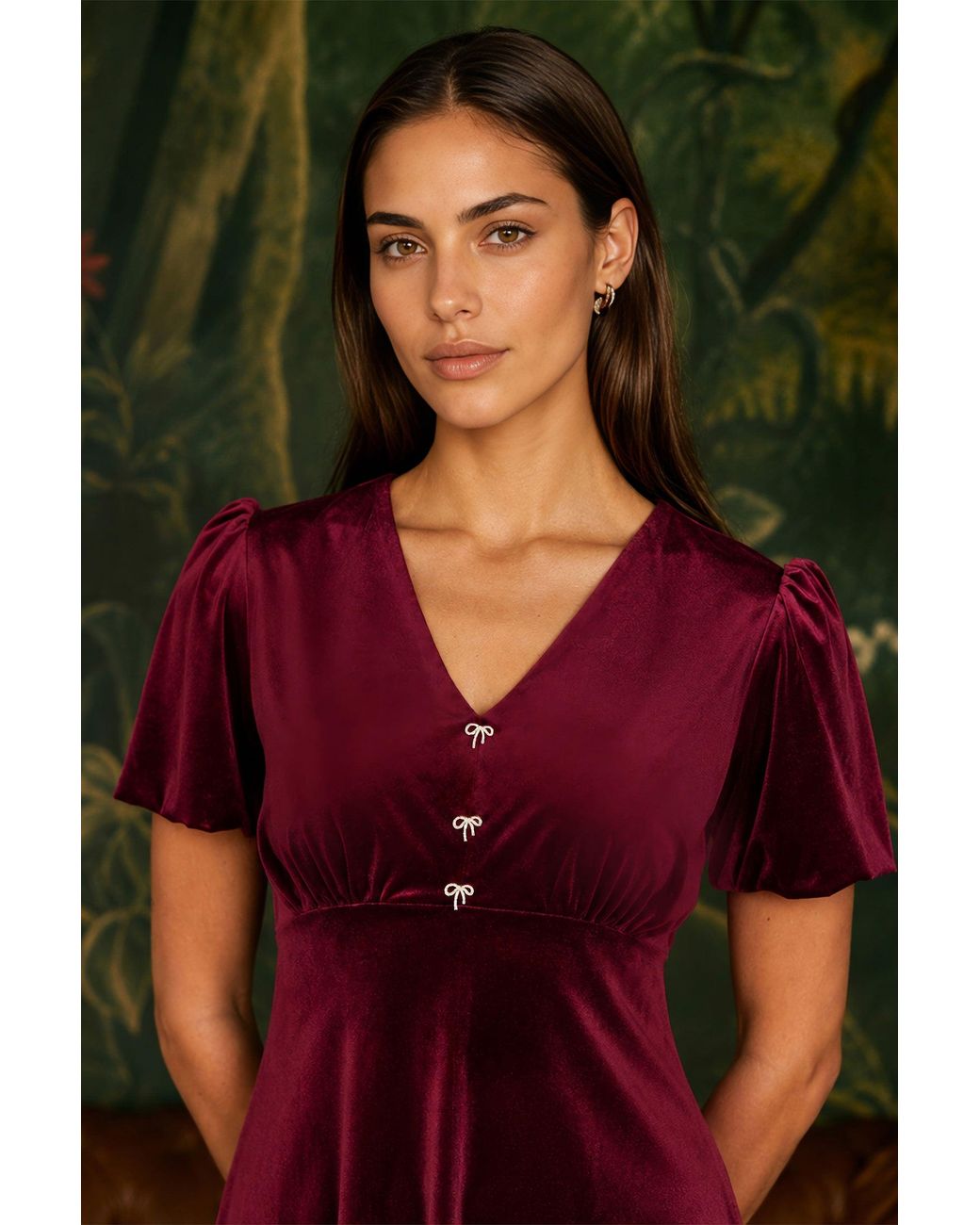 Yumi' Red Velvet Skater Dress With Dimante Bow Detail